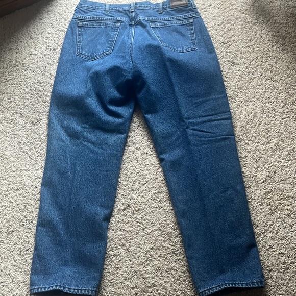 LL Bean Fleece Green Lined Insulated Blue Jeans Mens Size 35/29 EUC - Picture 6 of 9